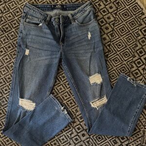 Hollister Women’s Ripped Mid-Blue Skinny Jeans